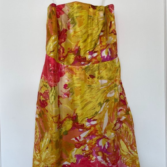 J Crew silk floral watercolor strapless mini dress - Picture 3 of 5